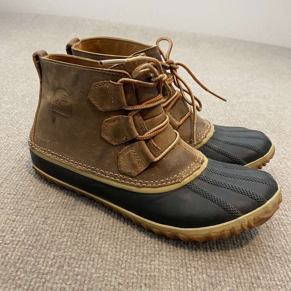 Sorel Rain Boots Womens Size 9 Brown Leather Ankle Waterproof Lace Up NL2133-286